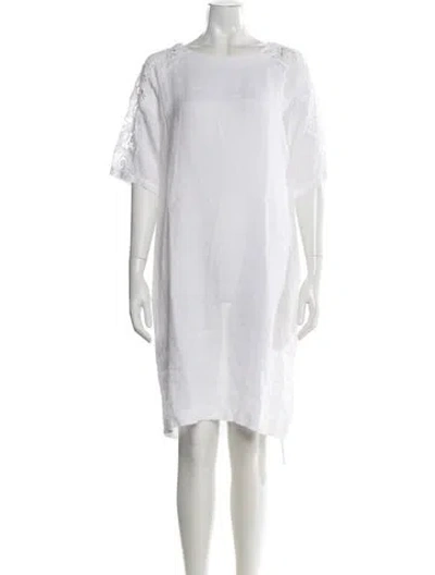 Pre-owned 120% Lino Linen Knee-length Dress In White