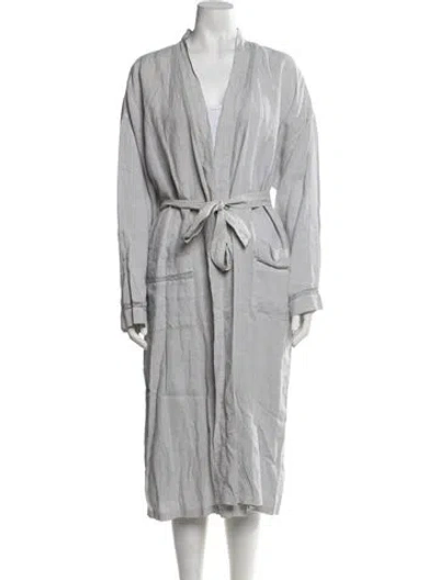 Pre-owned 120% Lino Linen Lace Trim Embellishment Robe In Grey