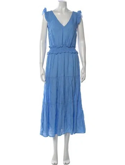 Pre-owned 120% Lino Linen Long Dress In Blue