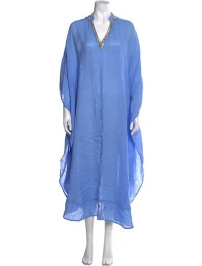 Pre-owned 120% Lino Linen Long Dress In Blue