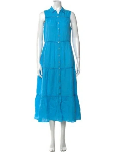 Pre-owned 120% Lino Linen Long Dress In Blue