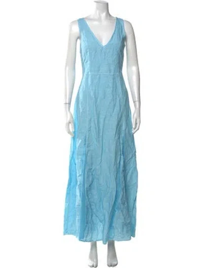 Pre-owned 120% Lino Linen Long Dress In Blue