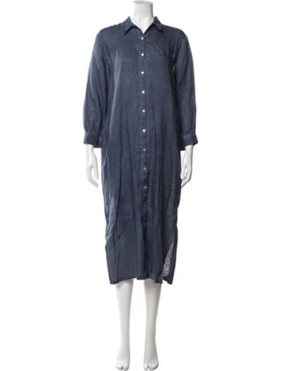 Pre-owned 120% Lino Linen Long Dress In Blue