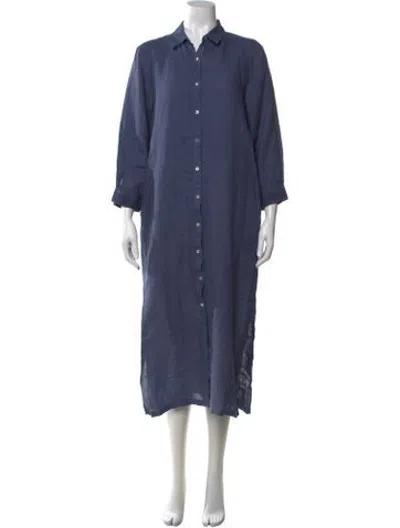 Pre-owned 120% Lino Linen Long Dress In Blue