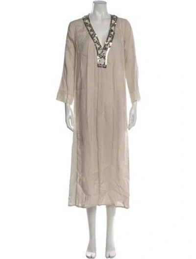 Pre-owned 120% Lino Linen Long Dress In Brown
