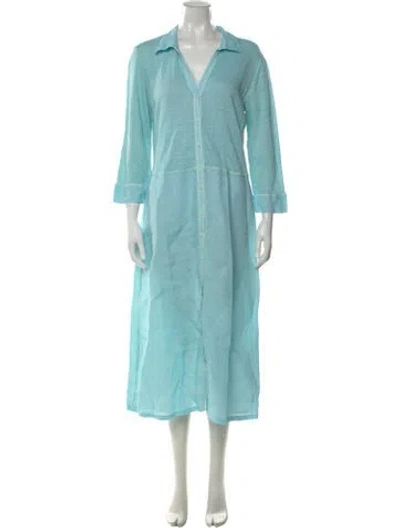 Pre-owned 120% Lino Linen Long Dress In Green