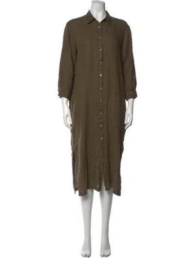 Pre-owned 120% Lino Linen Long Dress In Green