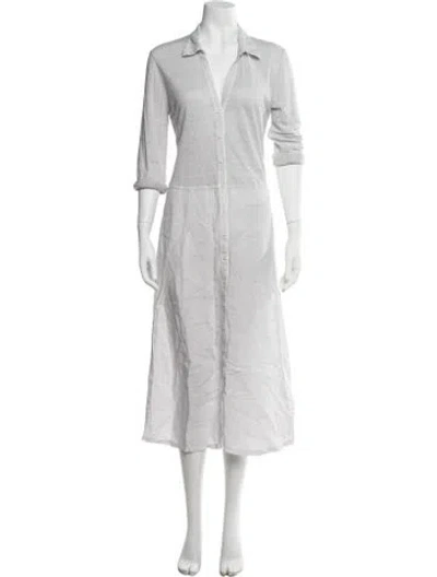 Pre-owned 120% Lino Linen Long Dress In Grey