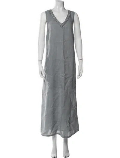 Pre-owned 120% Lino Linen Long Dress In Grey