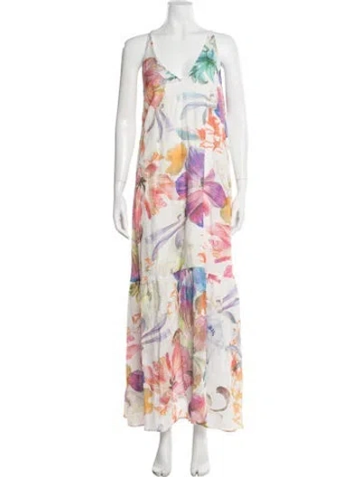 Pre-owned 120% Lino Linen Long Dress In Multicolor