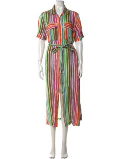 Pre-owned 120% Lino Linen Long Dress In Multicolor
