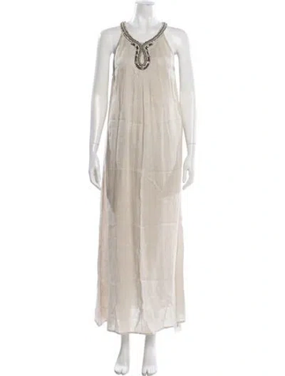 Pre-owned 120% Lino Linen Long Dress In Neutral