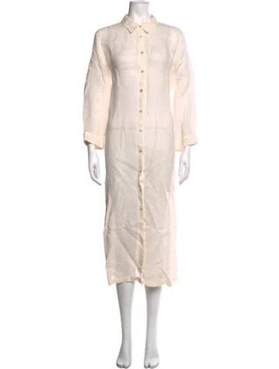 Pre-owned 120% Lino Linen Long Dress In Neutrals