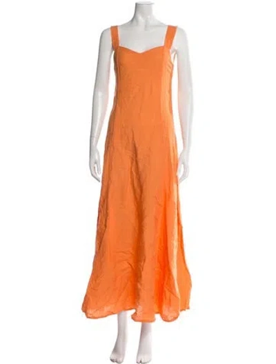 Pre-owned 120% Lino Linen Long Dress In Orange