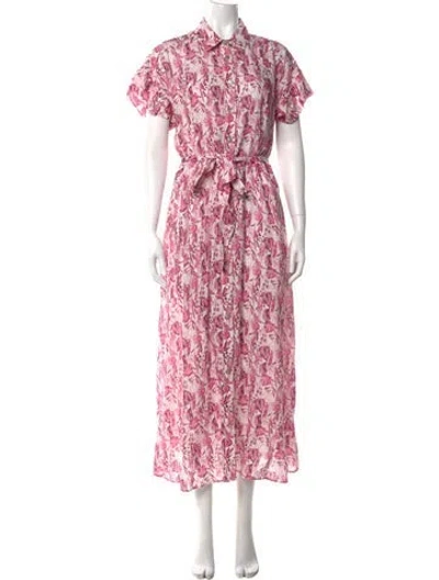 Pre-owned 120% Lino Linen Long Dress In Pink