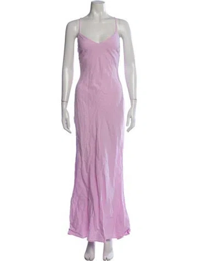 Pre-owned 120% Lino Linen Long Dress In Purple