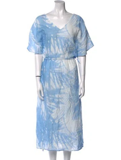 Pre-owned 120% Lino Linen Long Dress W/ Tags In Blue