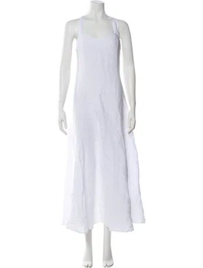 Pre-owned 120% Lino Linen Long Dress W/ Tags In White