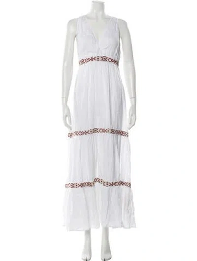 Pre-owned 120% Lino Linen Long Dress In White