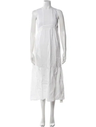 Pre-owned 120% Lino Linen Long Dress In White