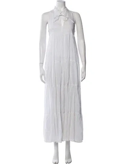 Pre-owned 120% Lino Linen Long Dress In White