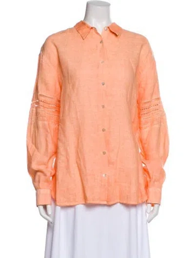 Pre-owned 120% Lino Linen Long Sleeve Blouse In Orange
