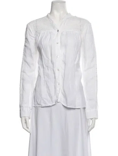 Pre-owned 120% Lino Linen Long Sleeve Blouse In White