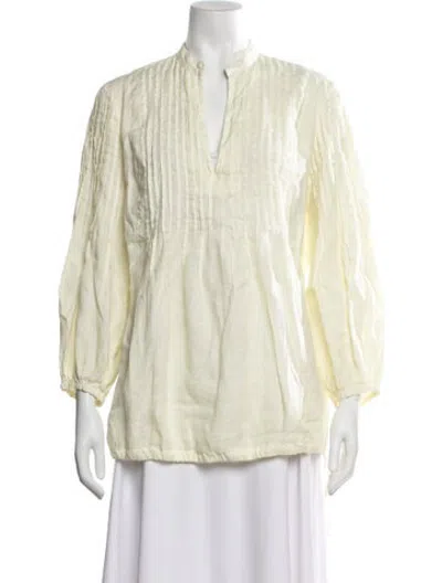 Pre-owned 120% Lino Linen Long Sleeve Blouse In Yellow