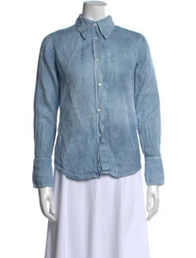 Pre-owned 120% Lino Linen Long Sleeve Button-up Top In Black