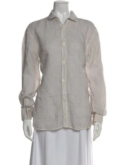 Pre-owned 120% Lino Linen Long Sleeve Button-up Top In Gray