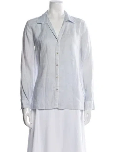 Pre-owned 120% Lino Linen Long Sleeve Button-up Top In Neutral