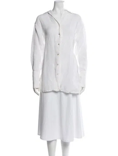 Pre-owned 120% Lino Linen Long Sleeve Button-up Top In Neutral