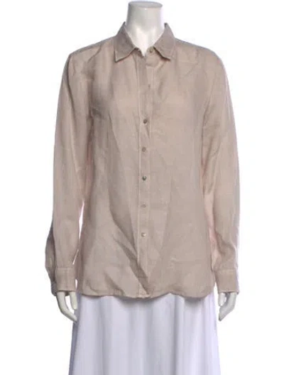 Pre-owned 120% Lino Linen Long Sleeve Button-up Top In Neutrals