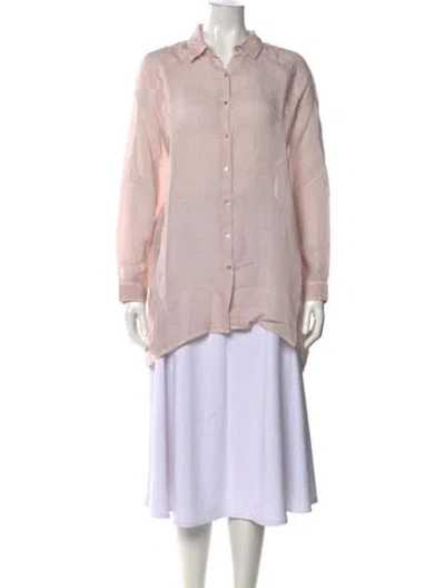 Pre-owned 120% Lino Linen Long Sleeve Button-up Top In Pink