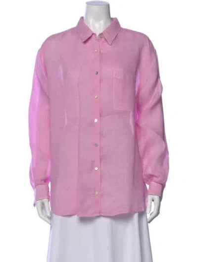 Pre-owned 120% Lino Linen Long Sleeve Button-up Top In Purple