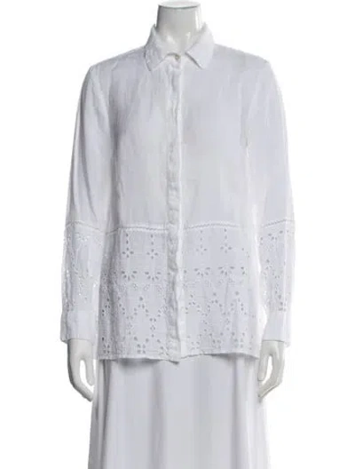 Pre-owned 120% Lino Linen Long Sleeve Button-up Top W/ Tags In White
