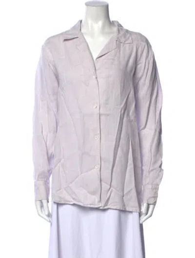 Pre-owned 120% Lino Linen Long Sleeve Button-up Top In White