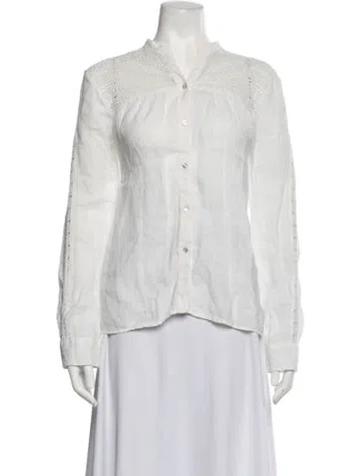 Pre-owned 120% Lino Linen Long Sleeve Button-up Top In White