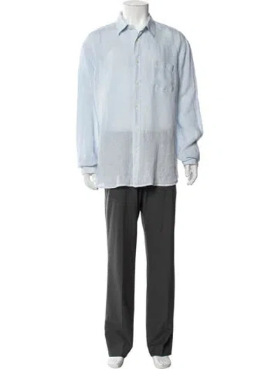 Pre-owned 120% Lino Linen Long Sleeve Dress Shirt In Blue