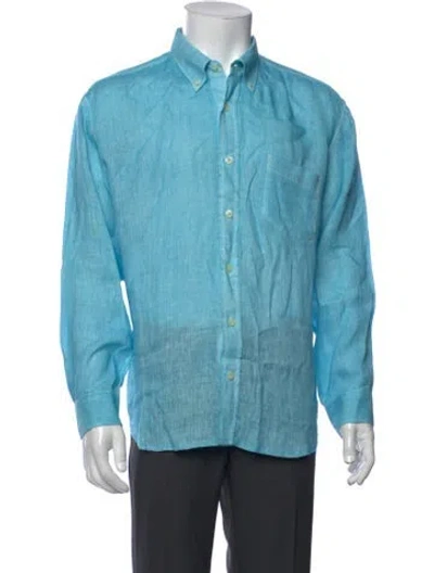 Pre-owned 120% Lino Linen Long Sleeve Dress Shirt In Blue