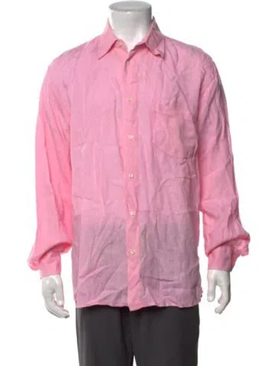 Pre-owned 120% Lino Linen Long Sleeve Dress Shirt In Pink