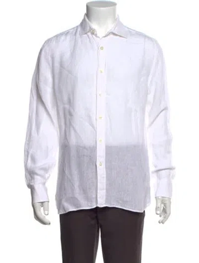 Pre-owned 120% Lino Linen Long Sleeve Dress Shirt In White