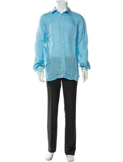 Pre-owned 120% Lino Linen Long Sleeve Shirt W/ Tags In Blue