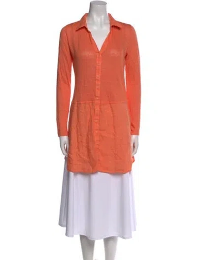 Pre-owned 120% Lino Linen Long Sleeve Tunic In Orange