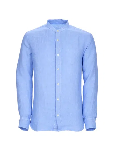 120% Lino Linen Long-sleeve Shirt In Blue