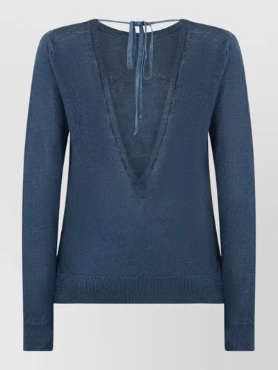 120% Lino Linen Long-sleeve Sweater In Blue