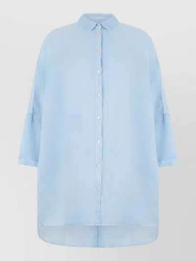 120% Lino Linen Loose-fit 3/4-sleeve Shirt In Blue
