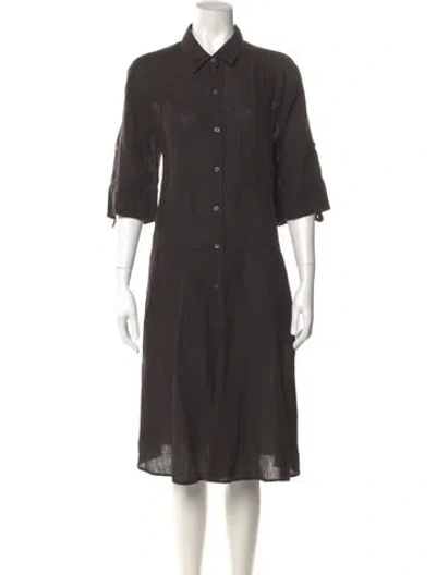 Pre-owned 120% Lino Linen Midi Length Dress In Black