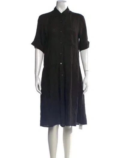 Pre-owned 120% Lino Linen Midi Length Dress In Black