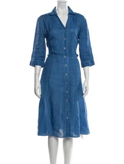 Pre-owned 120% Lino Linen Midi Length Dress In Blue